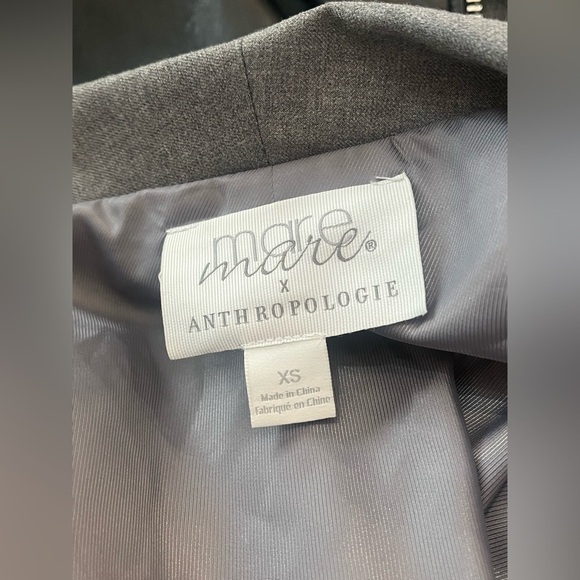 Mare Mare x Anthropologie Gray Cinch-Sleeve Open Front Boyfriend Blazer Size XS - Picture 11 of 14